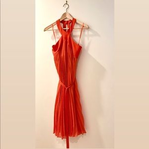 BCBG Orange pleated halter dress . Size S